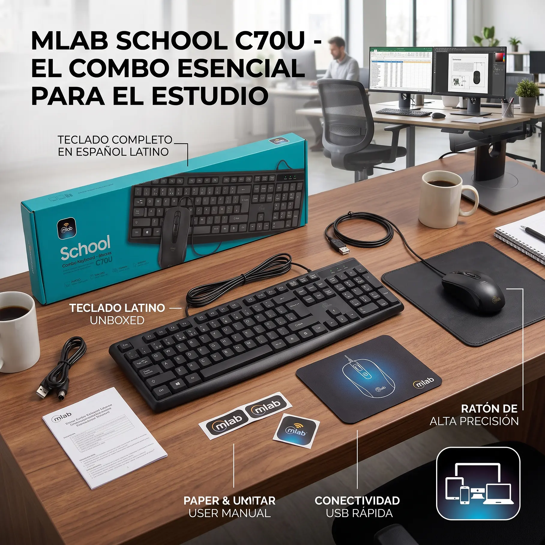 Teclado Con Mouse School – Keyboard + Mouse Combo PC Accesorios C70U 9737 Mlab 2RL  4
