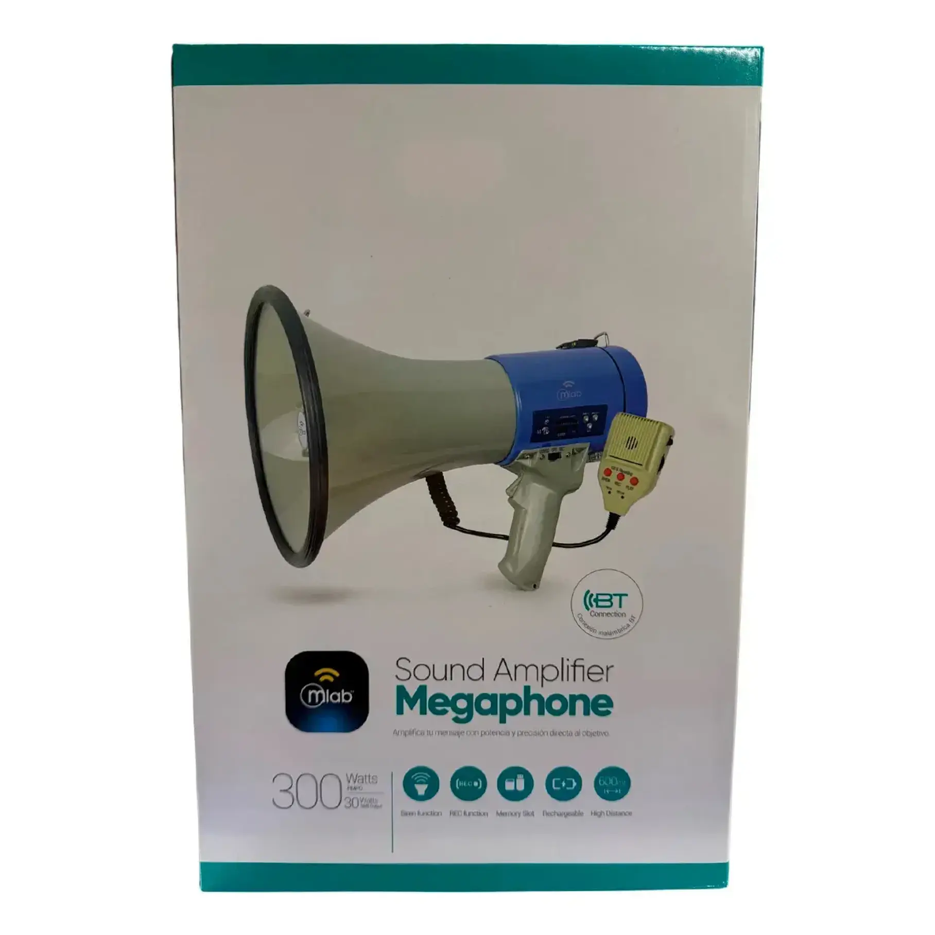 Megafono Recargable 30w Sirena Graba Voz Recargable Blanco 10015 2rl Mlab Potencia Megafono Altavoz Bomberos Escuelas Reproduccion Wireless Bluetooth Azul 6