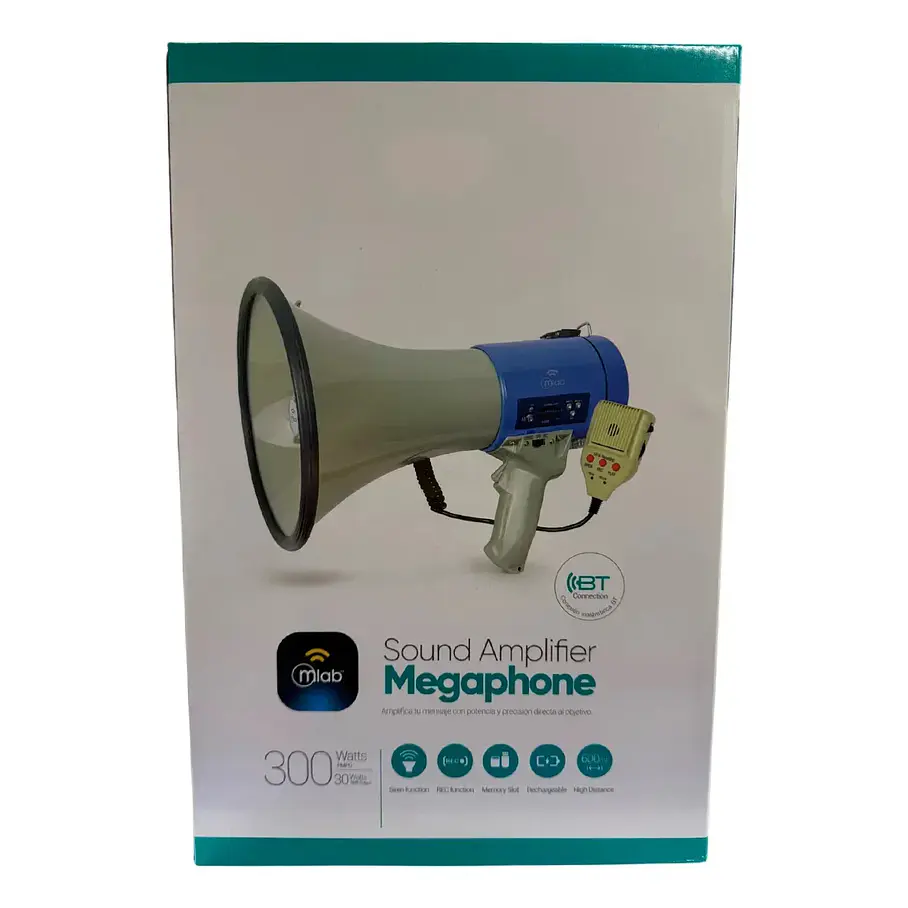 Megafono Recargable 30w Sirena Graba Voz Recargable Blanco 10015 2rl Mlab Potencia Megafono Altavoz Bomberos Escuelas Reproduccion Wireless Bluetooth Azul 6