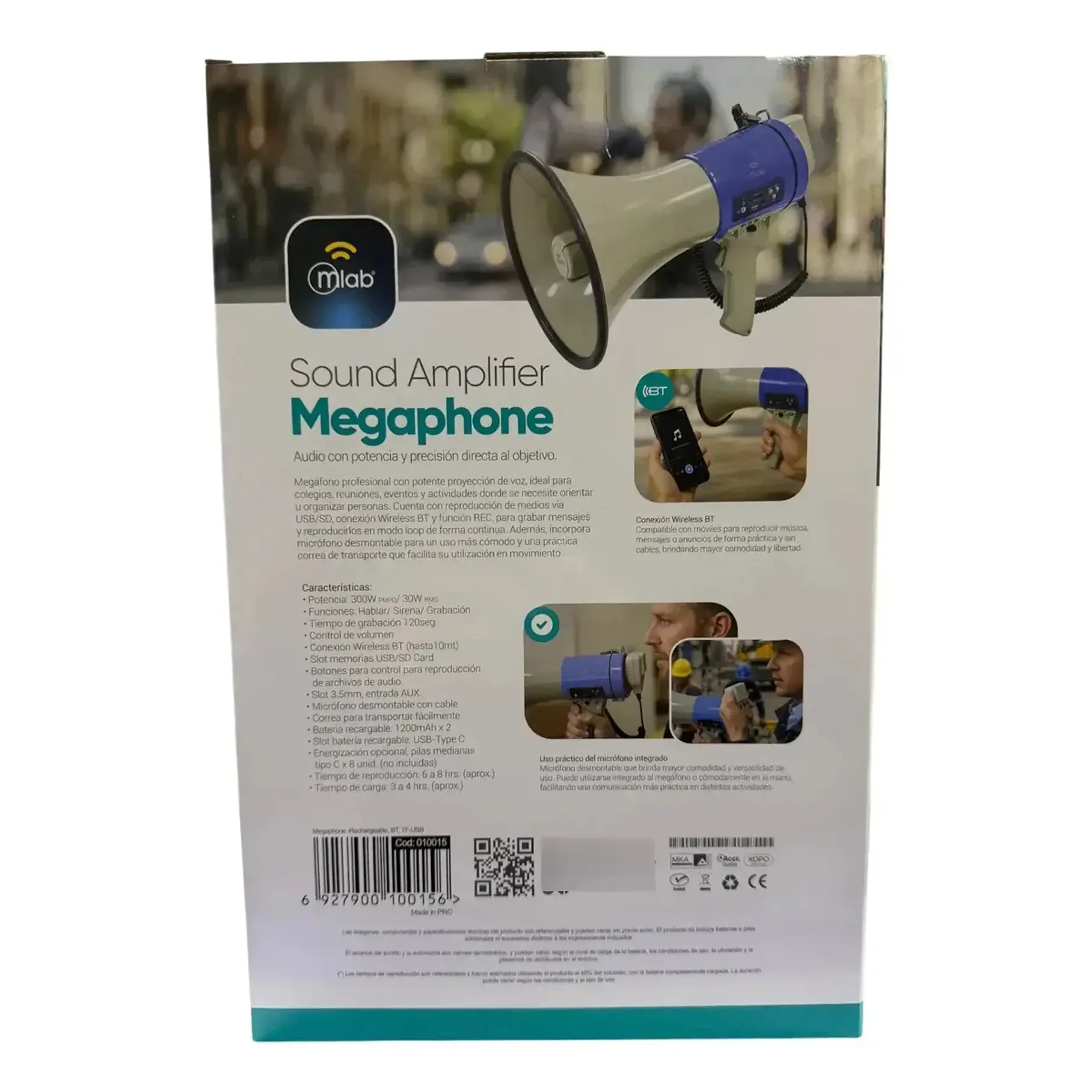 Megafono Recargable 30w Sirena Graba Voz Recargable Blanco 10015 2rl Mlab Potencia Megafono Altavoz Bomberos Escuelas Reproduccion Wireless Bluetooth Azul 7