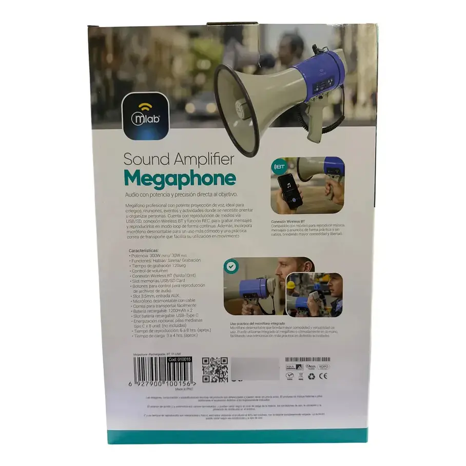 Megafono Recargable 30w Sirena Graba Voz Recargable Blanco 10015 2rl Mlab Potencia Megafono Altavoz Bomberos Escuelas Reproduccion Wireless Bluetooth Azul 7