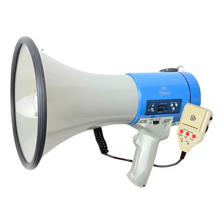 Megafono Recargable 30w Sirena Graba Voz Recargable Blanco 10015 2rl Mlab Potencia Megafono Altavoz Bomberos Escuelas Reproduccion Wireless Bluetooth Azul 1