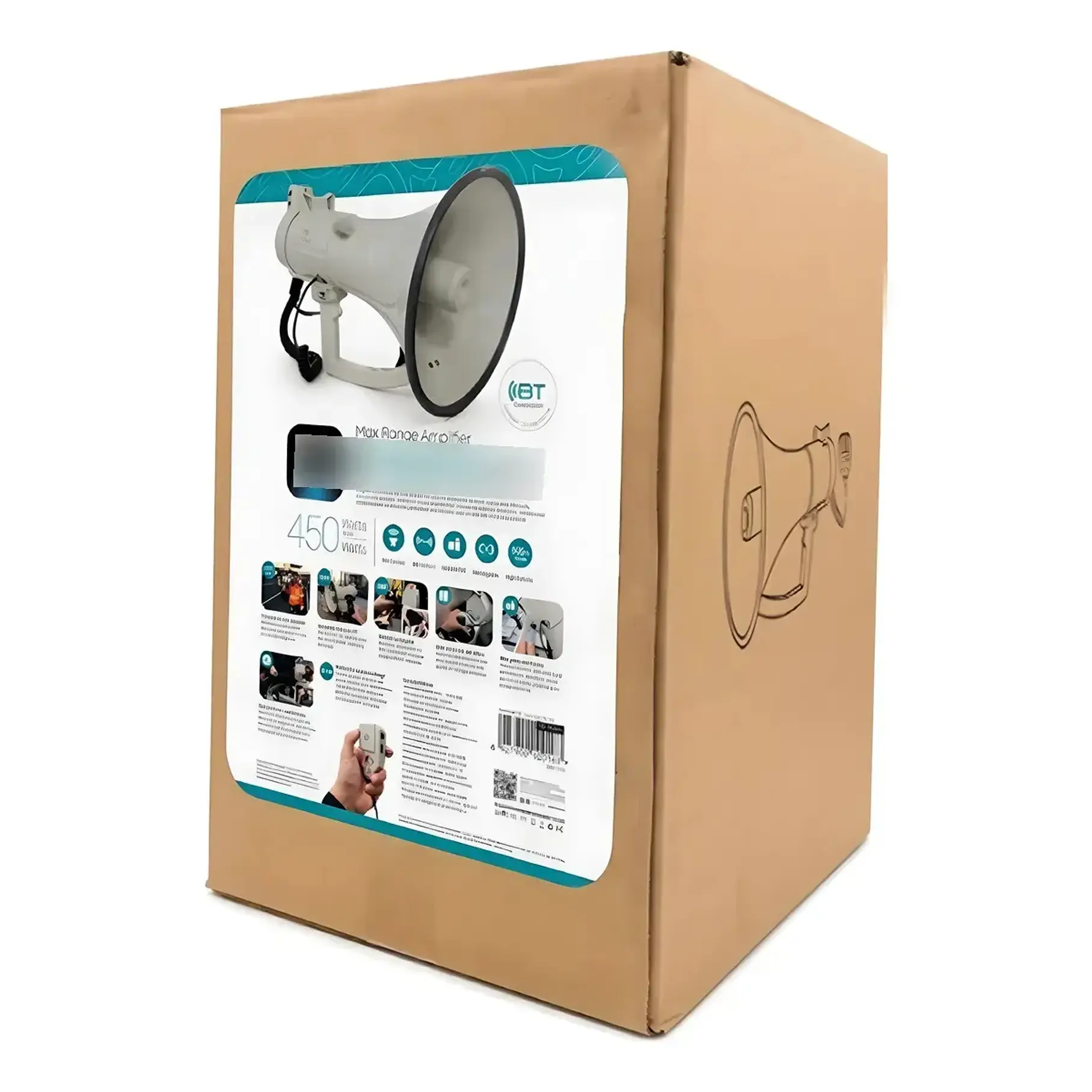 Megafono Super Potente Recargable 45w RMS 450w PMPO Sirena Graba Voz Recargable Blanco 10016 2RL MLAB Potencia Megafono Altavoz Bomberos Escuelas Reproduccion Wireless Bluetooth 3
