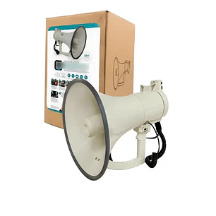 Megafono Super Potente Recargable 45w RMS 450w PMPO Sirena Graba Voz Recargable Blanco 10016 2RL MLAB Potencia Megafono Altavoz Bomberos Escuelas Reproduccion Wireless Bluetooth