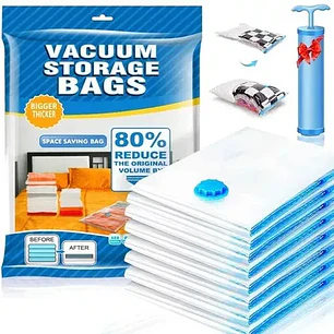 Pack De Bolsas Organizadoras 8 Unidad Al Vacio Con Bomba Manual 