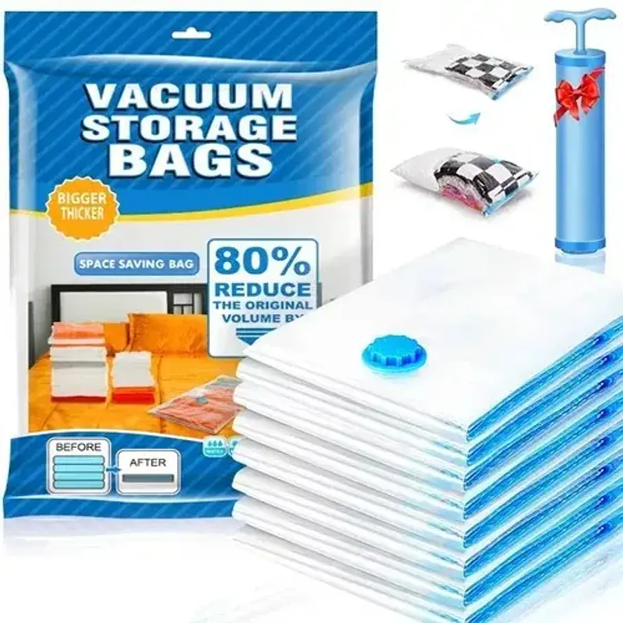 Pack De Bolsas Organizadoras 8 Unidad Al Vacio Con Bomba Manual  1