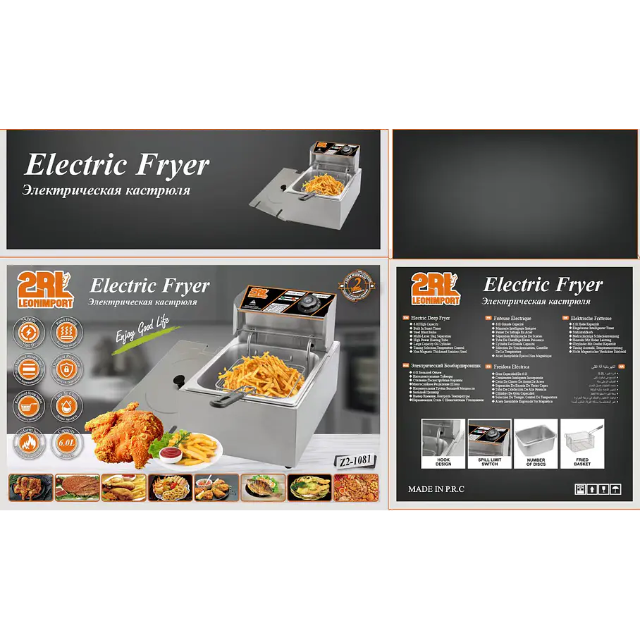 Freidora Electrica Con Cesta Y Tapa Freidora De Acero Inoxidable 6L 2RL Freidora De Aceite  8