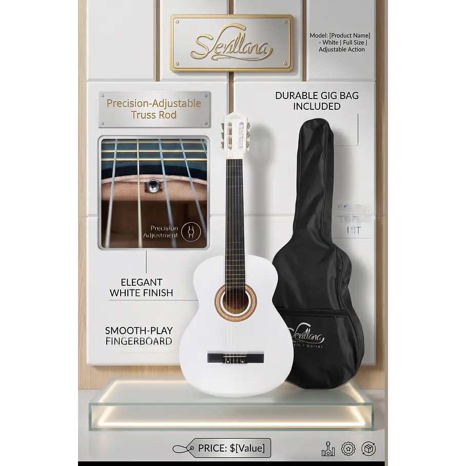 Guitarra Clásica Sevillana 6 Cuerdas Caoba Blanca Con Funda 39 Pulgadas 3