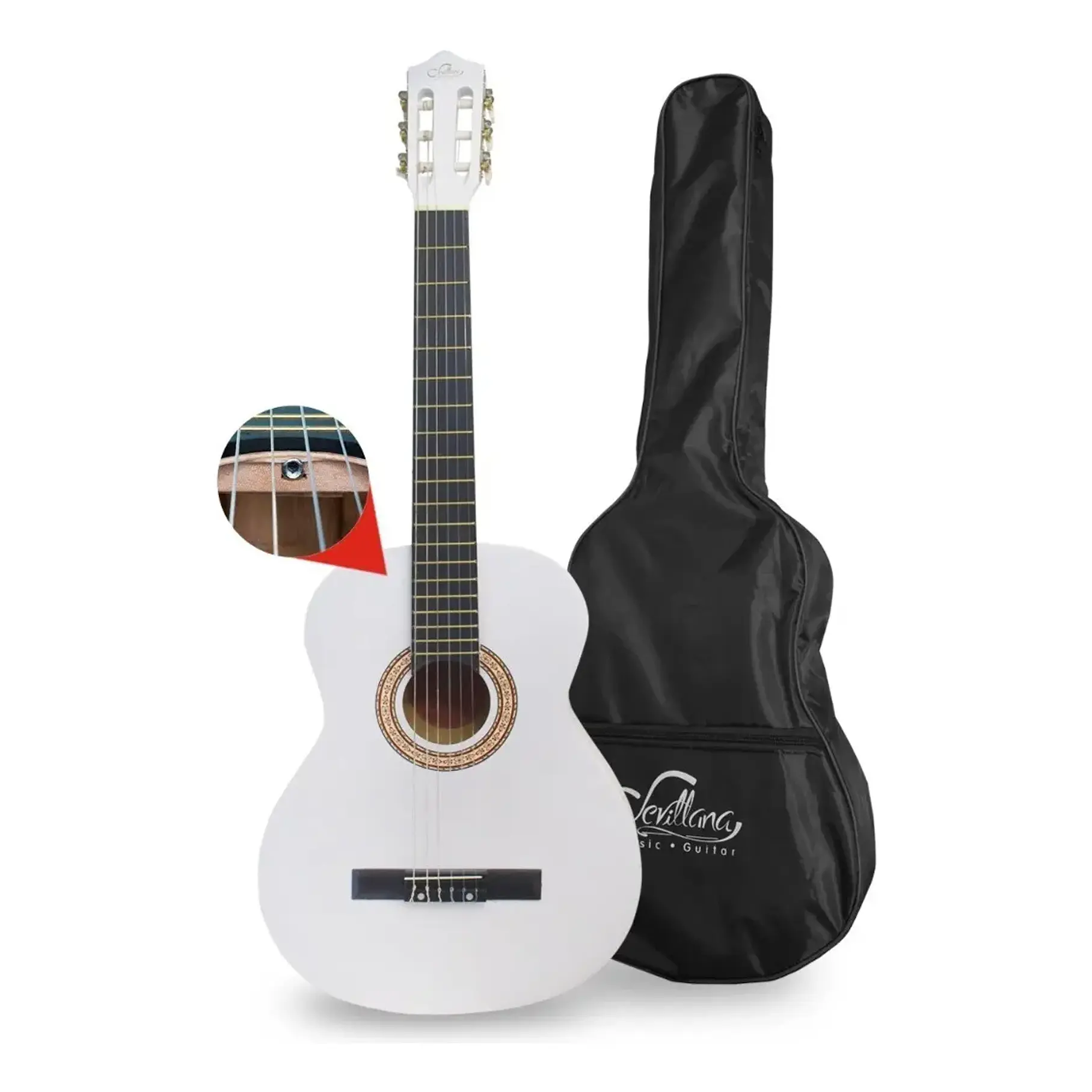 Guitarra Clásica Sevillana 6 Cuerdas Caoba Blanca Con Funda 39 Pulgadas 1