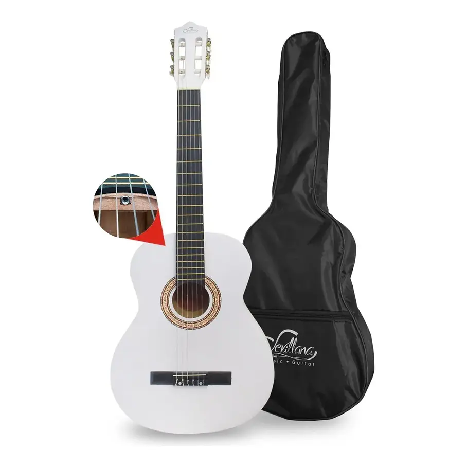 Guitarra Clásica Sevillana 6 Cuerdas Caoba Blanca Con Funda 39 Pulgadas 1