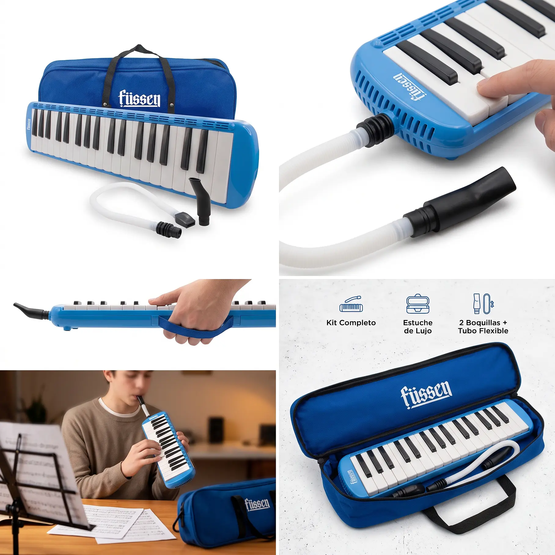 Melódica Fussen 37 Teclas Azul Modelo 8766 Con Funda y Boquilla Instrumento Musical Didactico  2