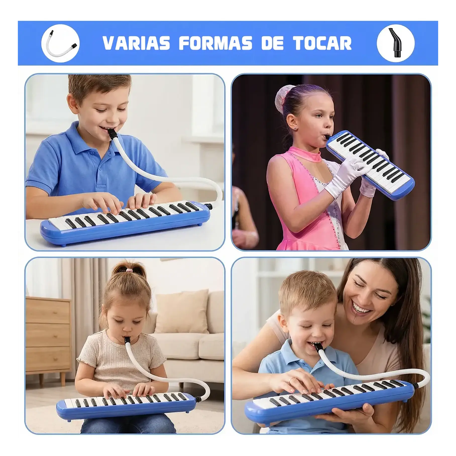 Melódica Fussen 37 Teclas Azul Modelo 8766 Con Funda y Boquilla Instrumento Musical Didactico  9