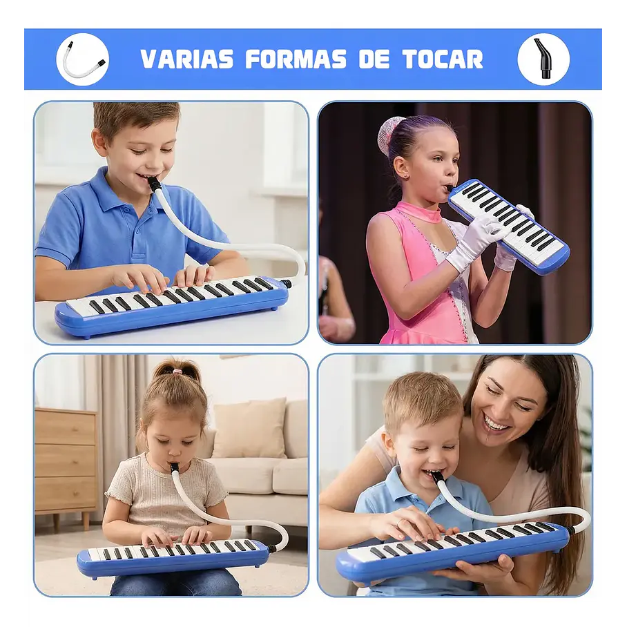 Melódica Fussen 37 Teclas Azul Modelo 8766 Con Funda y Boquilla Instrumento Musical Didactico  9