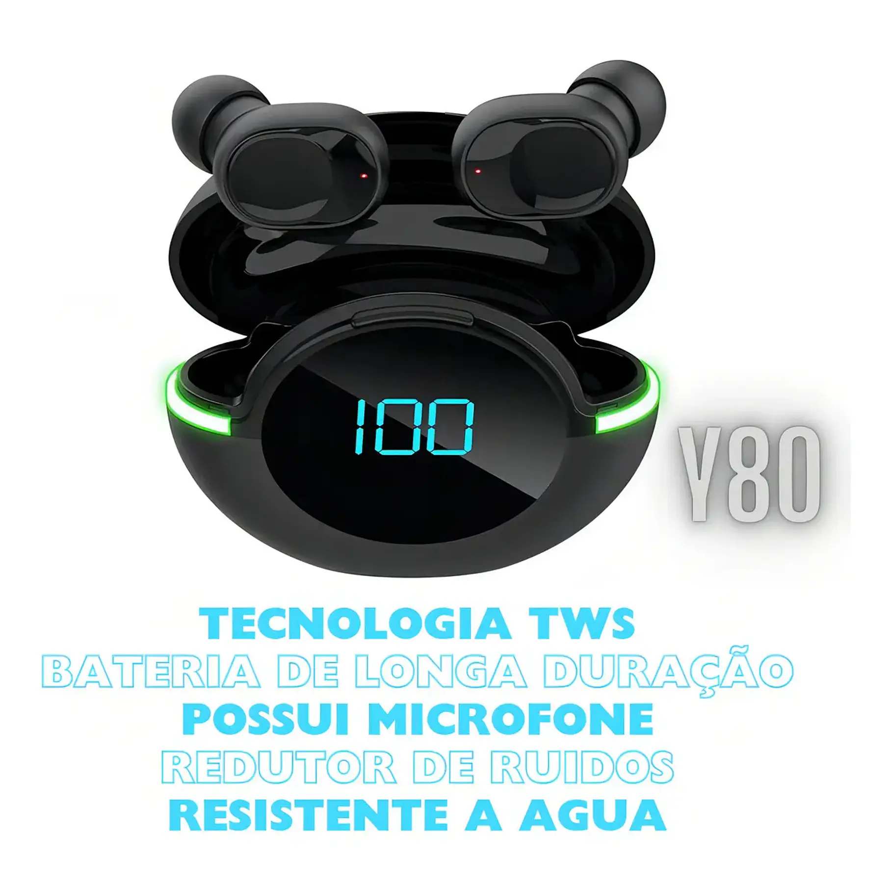 Auriculares Inalámbricos Y80 Bluetooth V5 Negro con Micrófono y Cancelación De Ruido 3