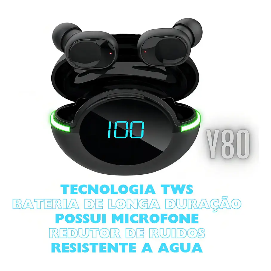 Auriculares Inalámbricos Y80 Bluetooth V5 Negro con Micrófono y Cancelación De Ruido 3