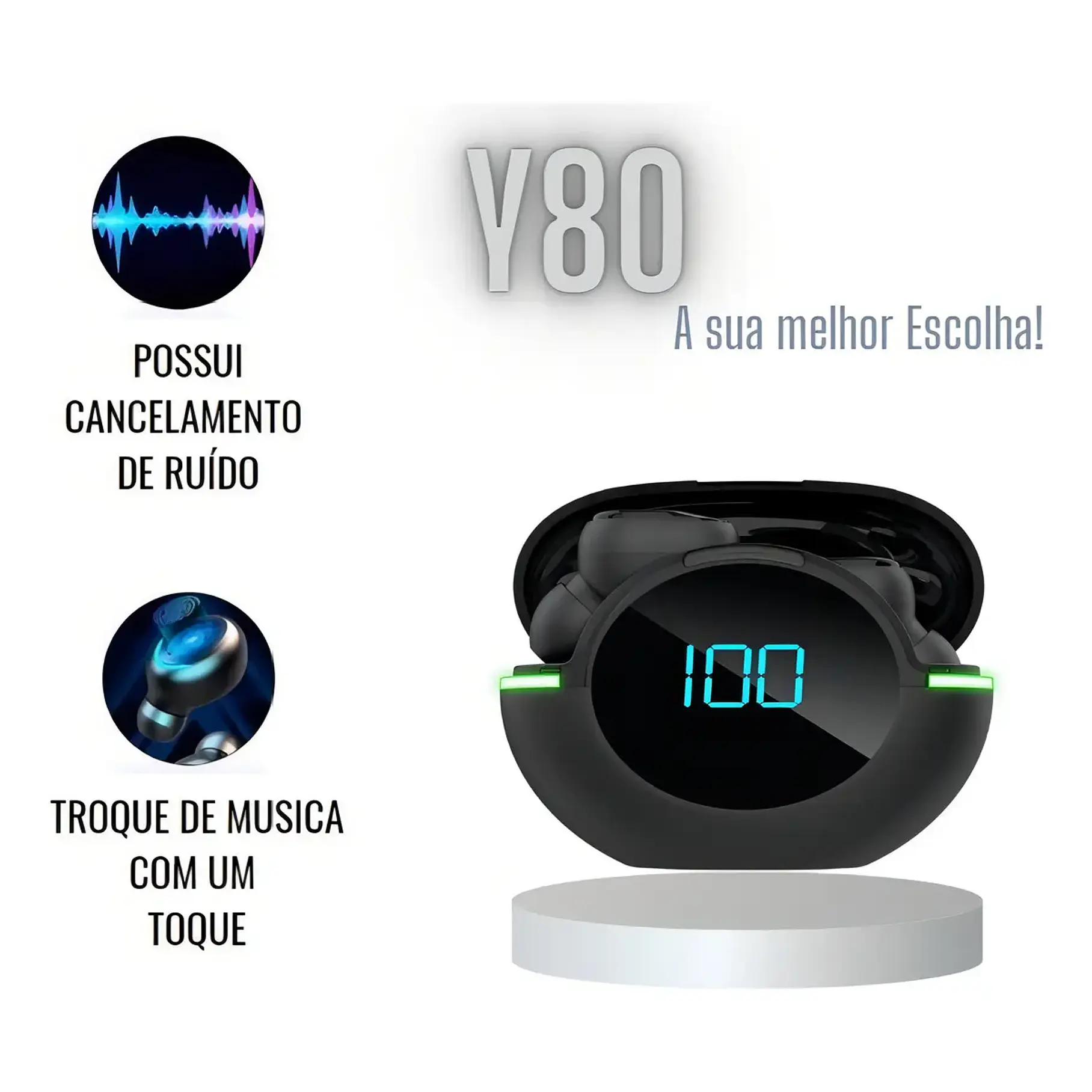 Auriculares Inalámbricos Y80 Bluetooth V5 Negro con Micrófono y Cancelación De Ruido 4