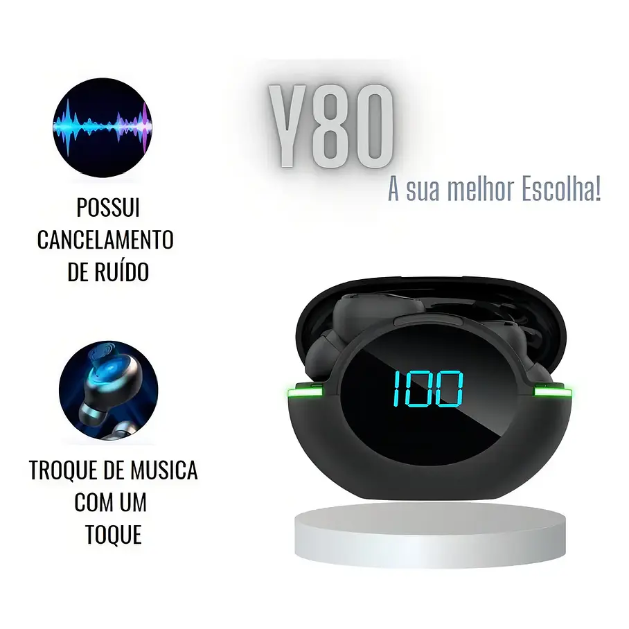 Auriculares Inalámbricos Y80 Bluetooth V5 Negro con Micrófono y Cancelación De Ruido 4