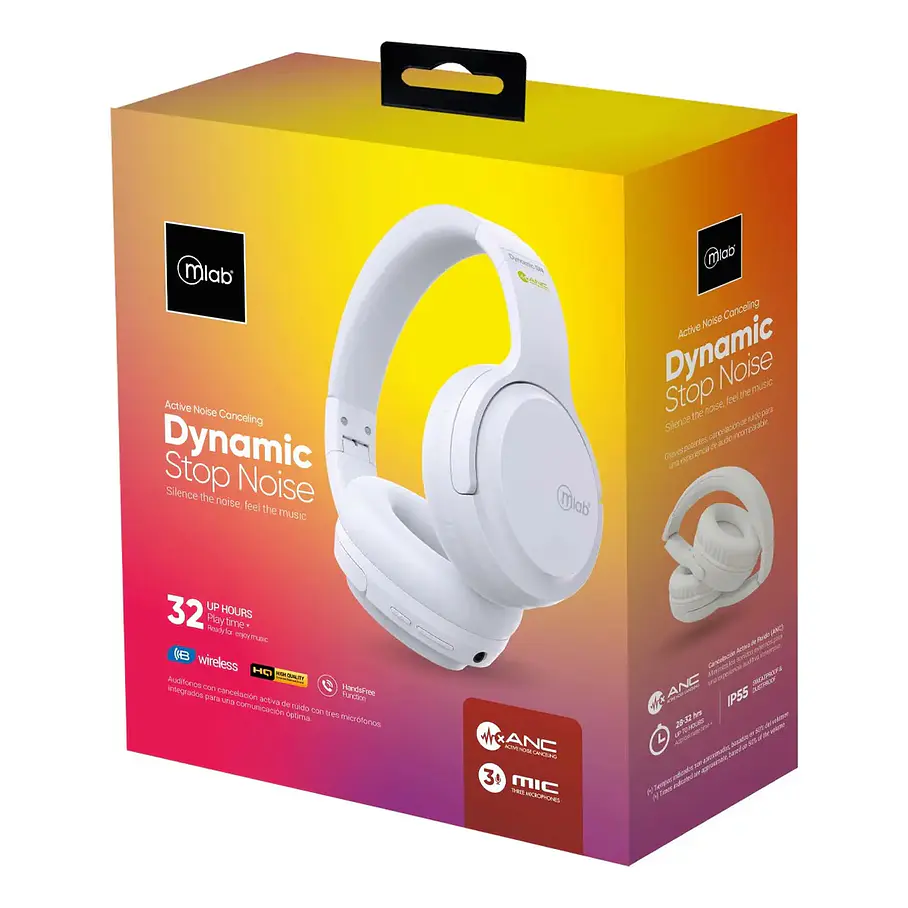 Audífonos Cancelación De Ruido Dynamic Stop Noise Bluetooth Mlab 32hrs Negro/Rosa/Blanco 11