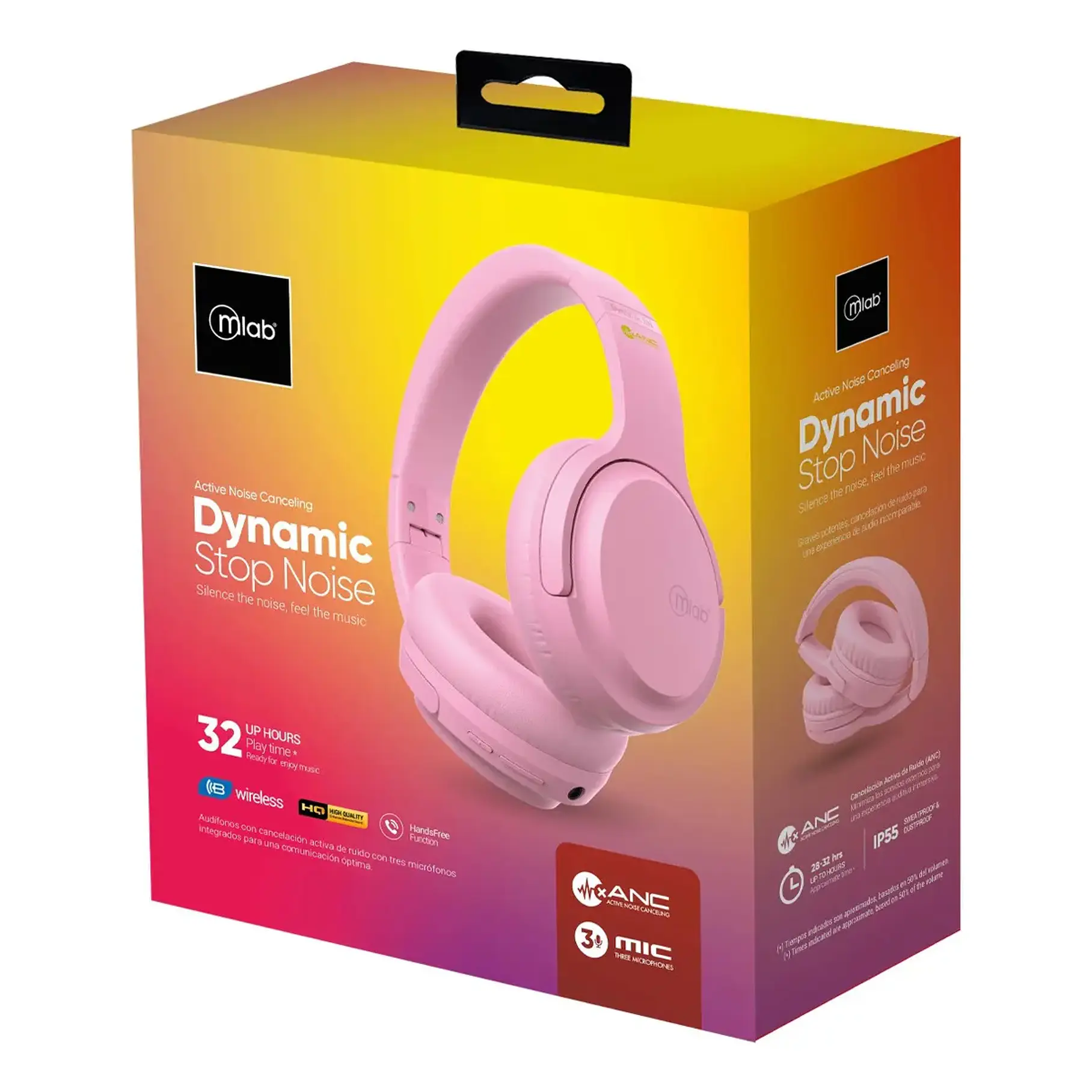 Audífonos Cancelación De Ruido Dynamic Stop Noise Bluetooth Mlab 32hrs Negro/Rosa/Blanco 12
