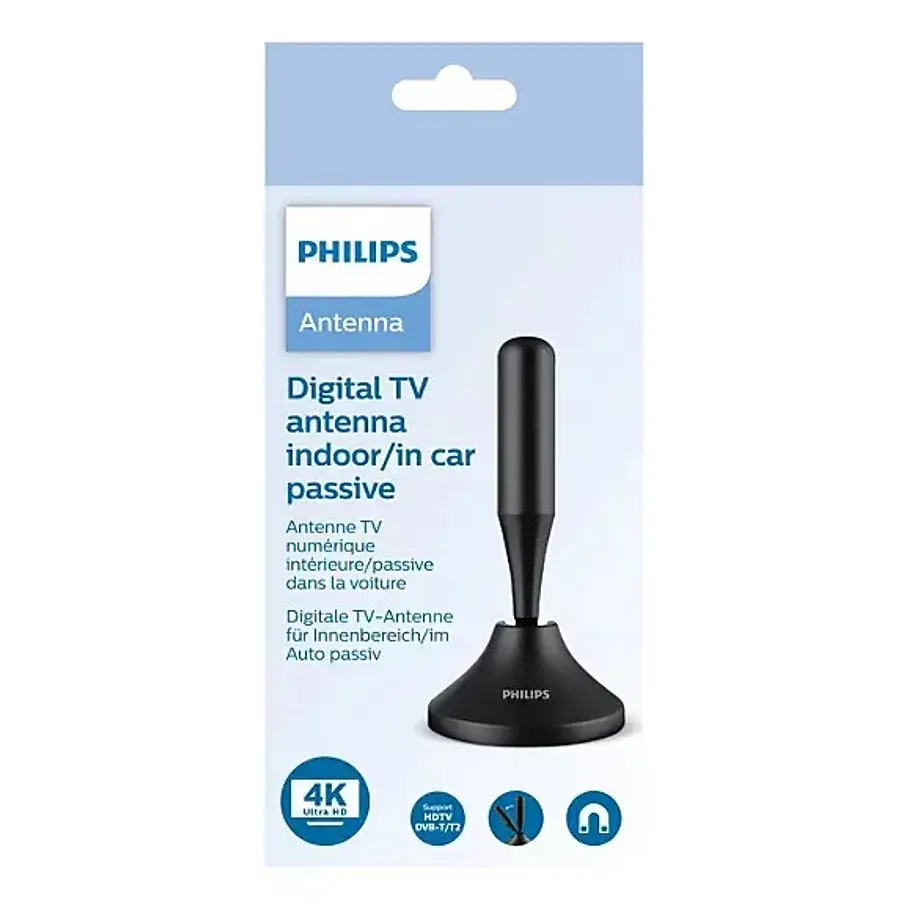 Antena De Televisión Digital Philips Con Base Magnética Negro 4K HD 3