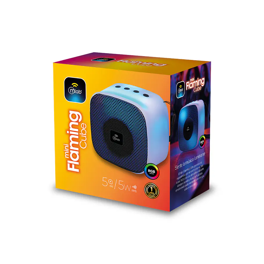Parlante Portatil RGB Con Porta Celular – Mini Flaming Cube – White/Black 2