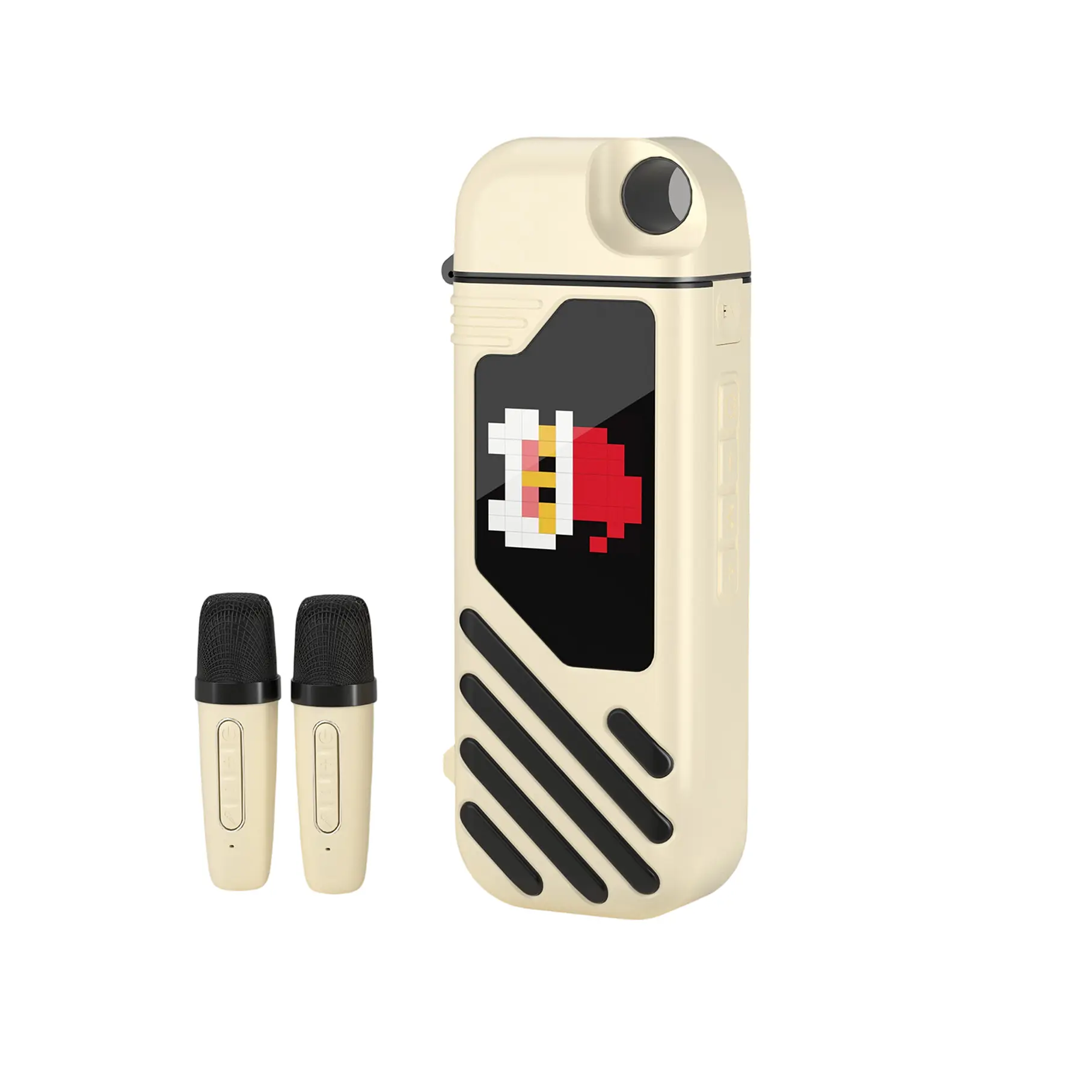 Parlante Portatil Voz Karaoke 2 Microfonos Parlante Divertido Voz Dinamica Efectos Pattern Show Voice Bass – Black/White 2