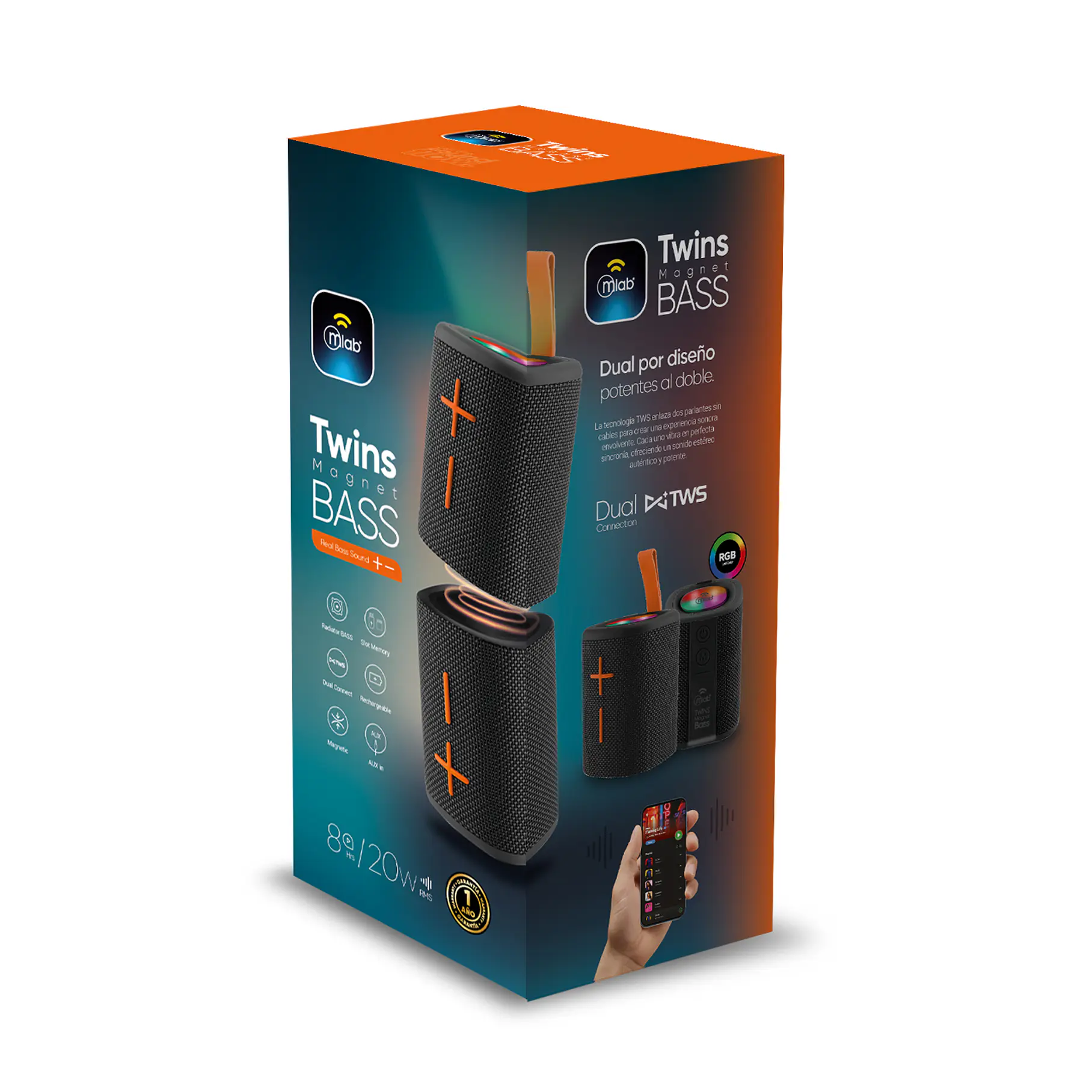 Parlante Portatil Duos 2 en 1 Conexion TWS Twins Magnet BASS – Black/Gray Colores Negro Y Gris. 1