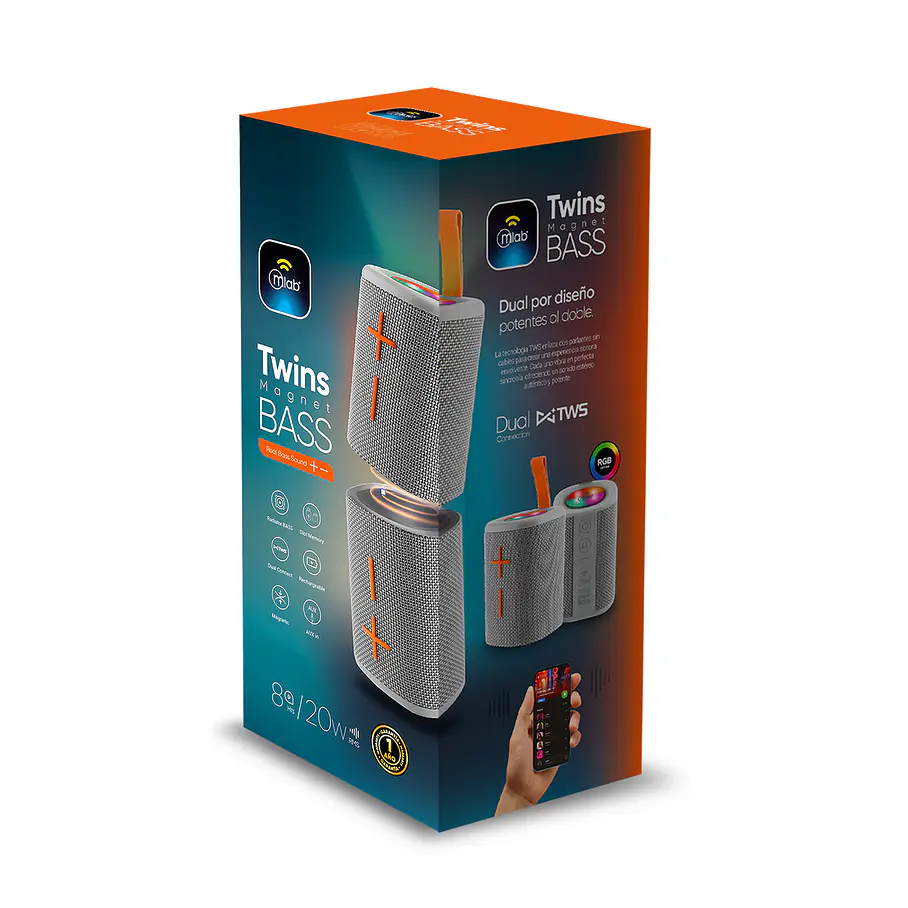 Parlante Portatil Duos 2 en 1 Conexion TWS Twins Magnet BASS – Black/Gray Colores Negro Y Gris. 2