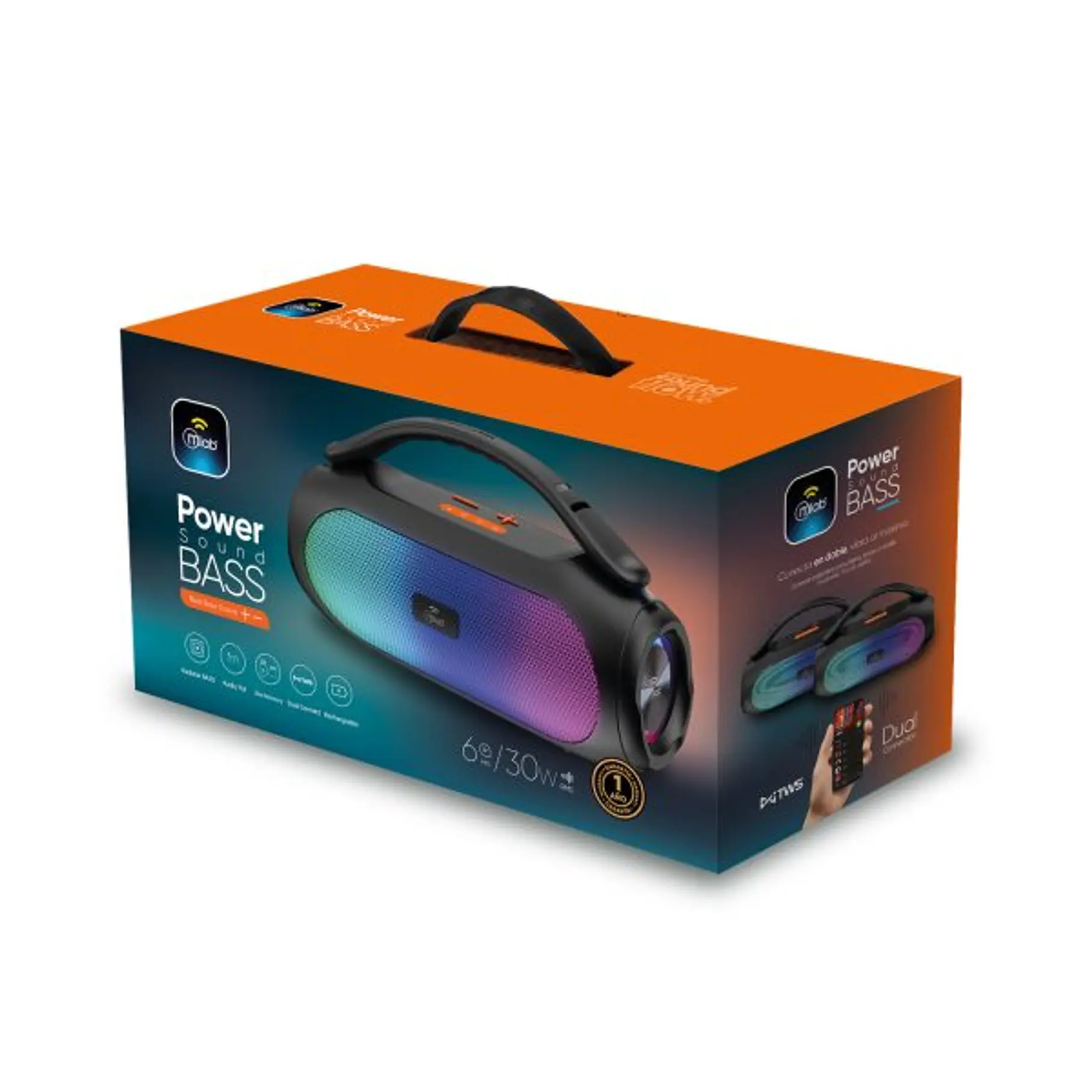 Parlante Portatil  – Power Sound Bass – Black Conexion TWS Bajo 30w Luces RGB MLAB 1