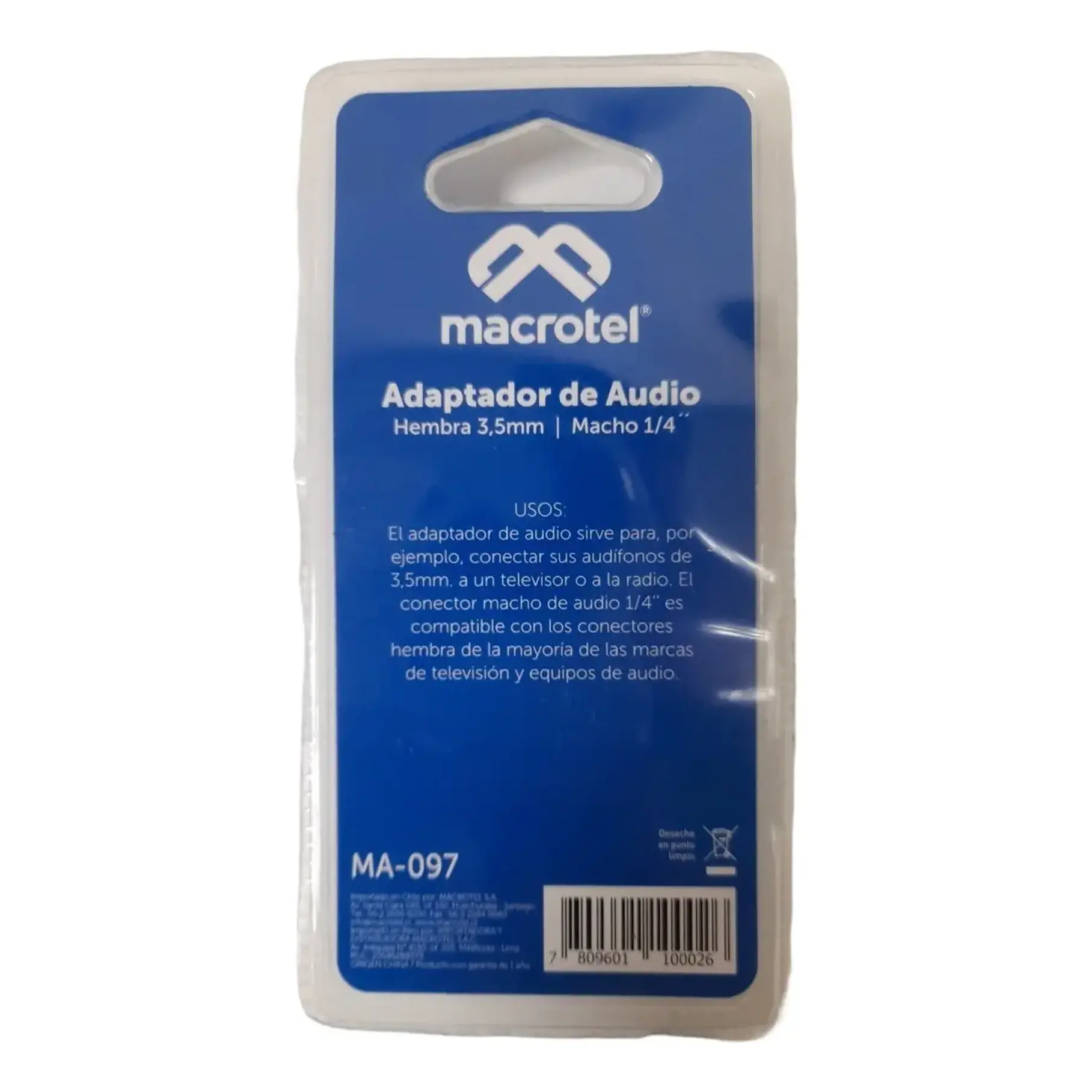 Adaptador De Audio Hembra 3,5mm A Macho 1/4 // Macrotel 097 3