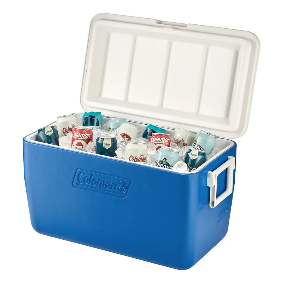 Cooler Chiller Coleman Capacidad 48 QT / 45 Lt Azul Cooler Nevera Azul Claro Rigida Duradera 1