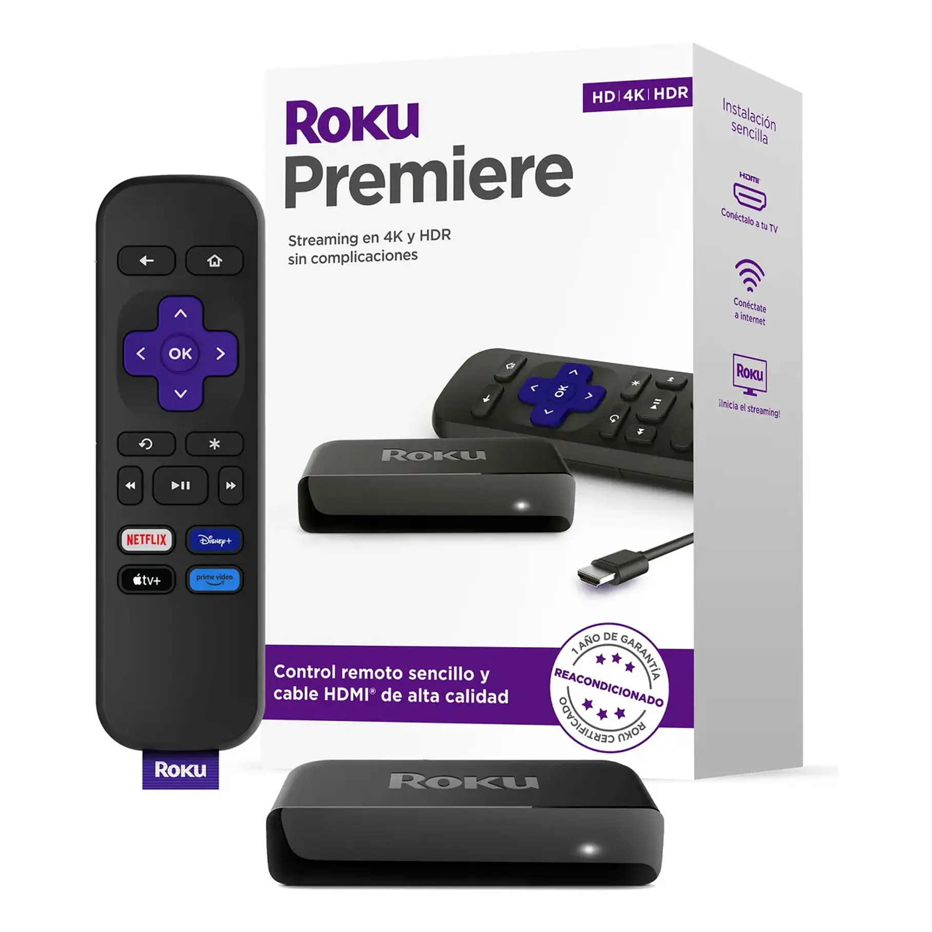Roku Premiere 4k HDR Alta Calidad HDMI Reacondicionado  1