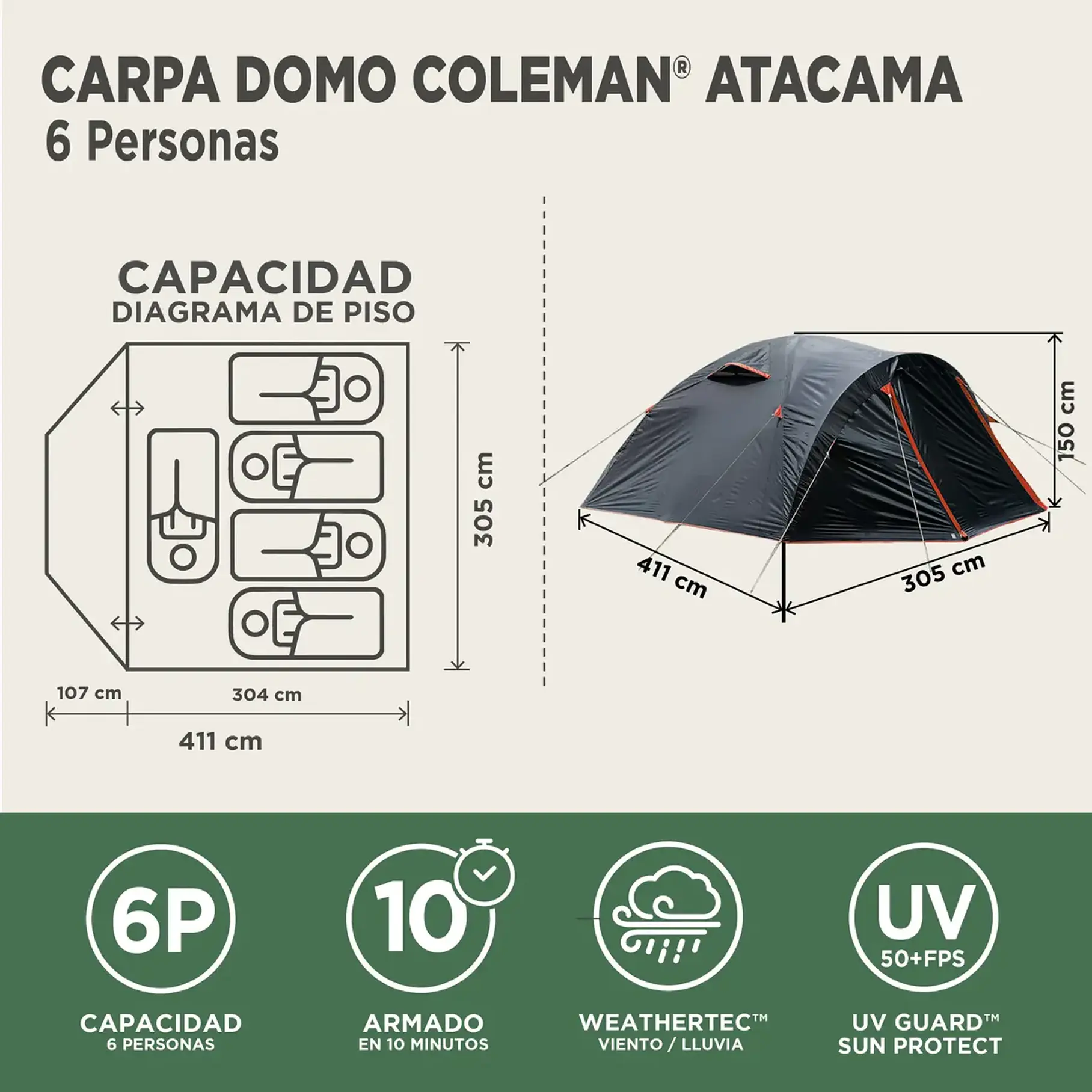 Carpa Coleman Tienda De campaña Atacama Coleman Para 6 Personas 4