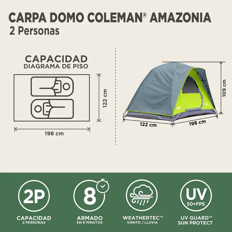 Carpa Amazonia 2 Personas Coleman® / 2 Personas Aventura Camping 7