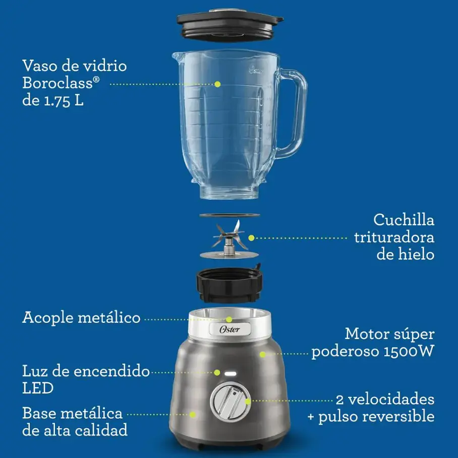 Licuadora Oster Osterizer Max 1.75 Lts Plateado BLSTPB-RGR Super Potencia 1500w. 5