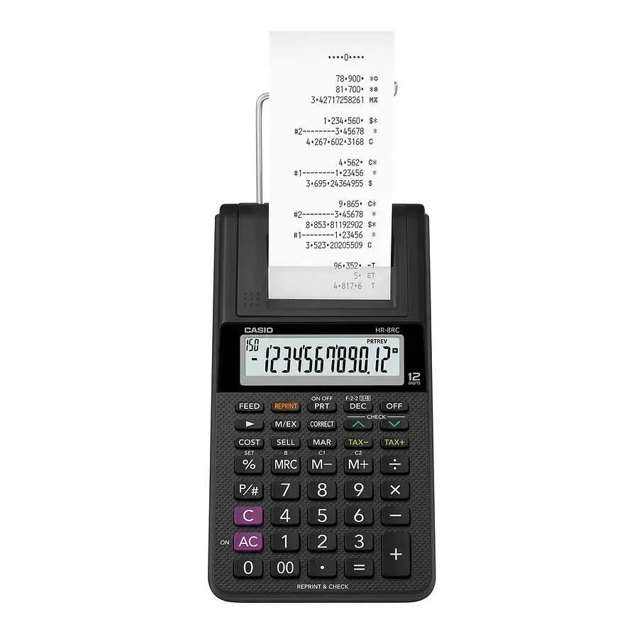Calculadora  Nueva Na Cx de bobina negra Casio HR-8RC-BK Blanco / Negro 1