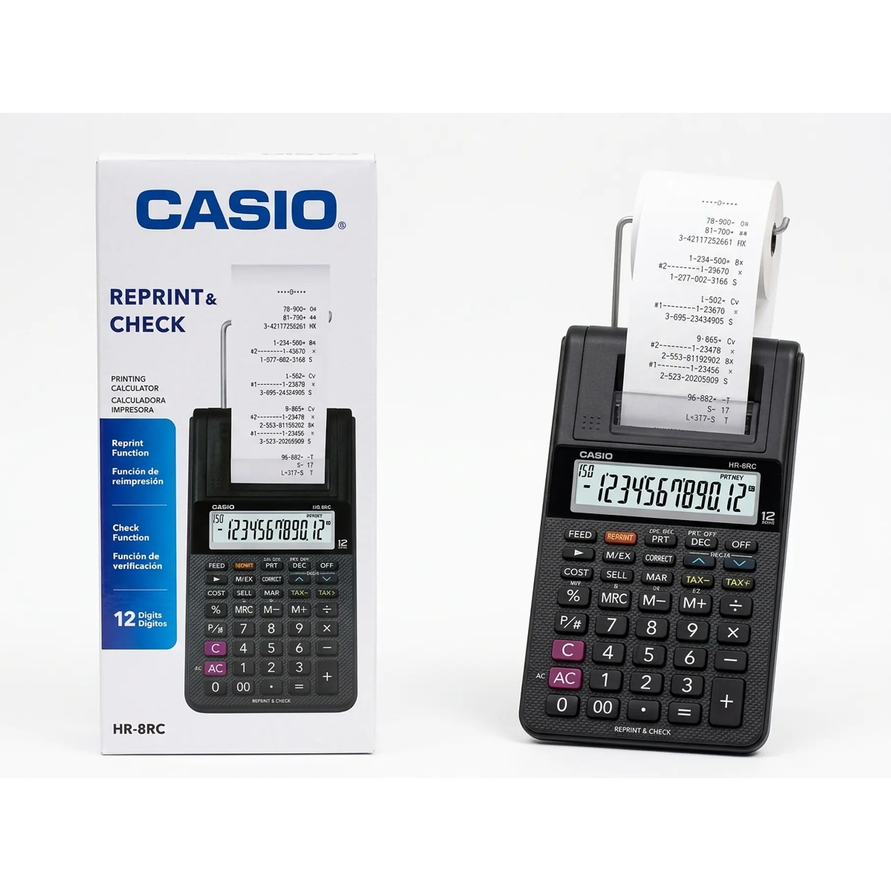 Calculadora  Nueva Na Cx de bobina negra Casio HR-8RC-BK Blanco / Negro 2