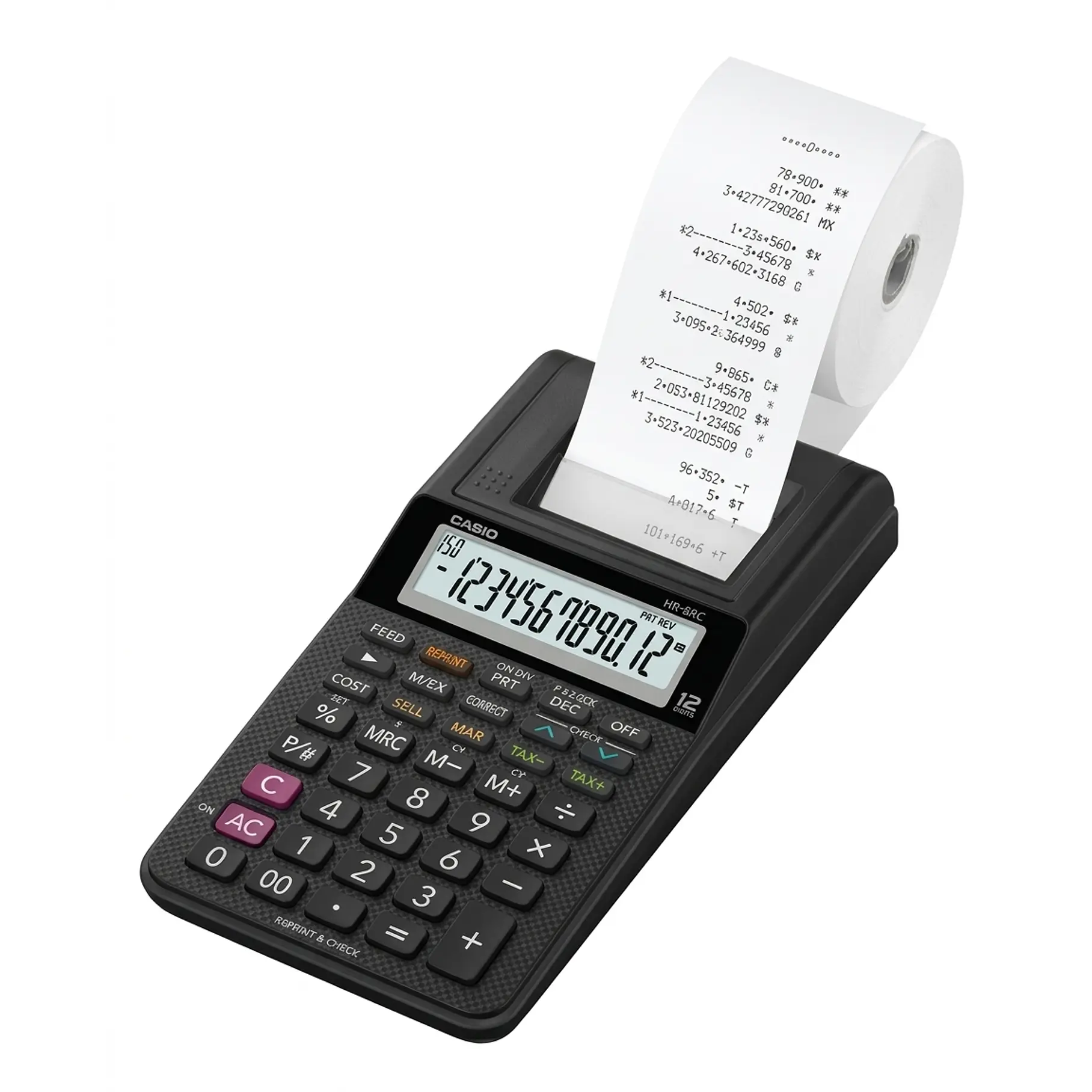 Calculadora  Nueva Na Cx de bobina negra Casio HR-8RC-BK Blanco / Negro 3