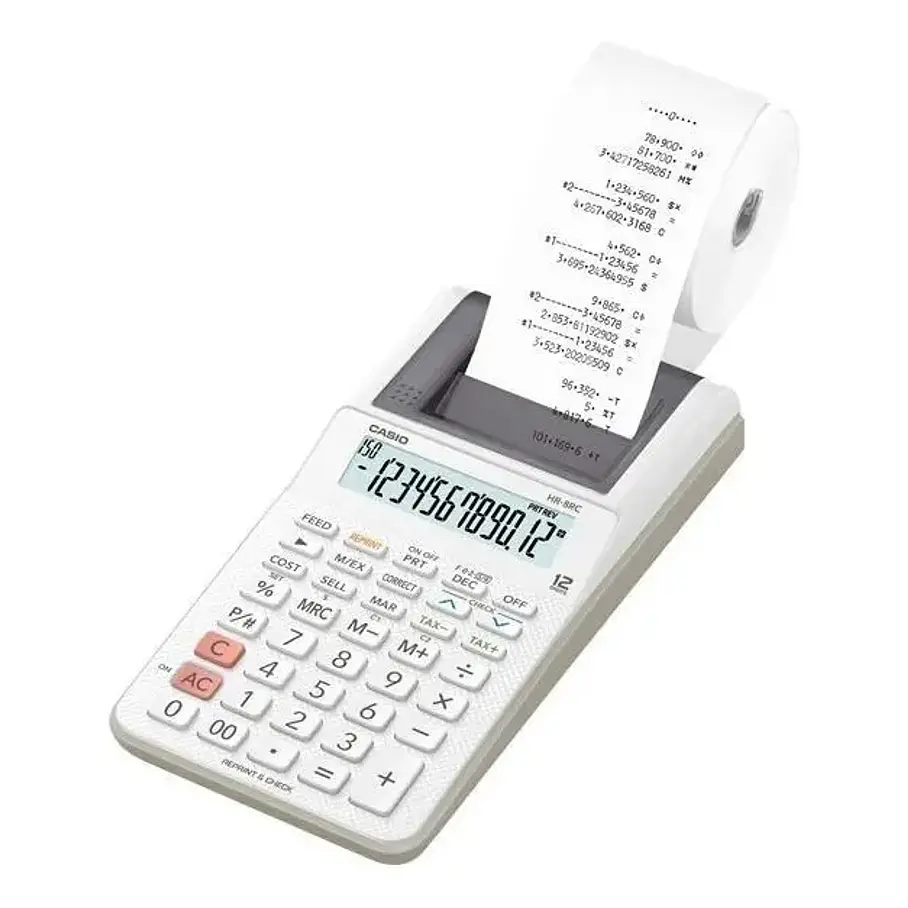 Calculadora  Nueva Na Cx de bobina negra Casio HR-8RC-BK Blanco / Negro 6