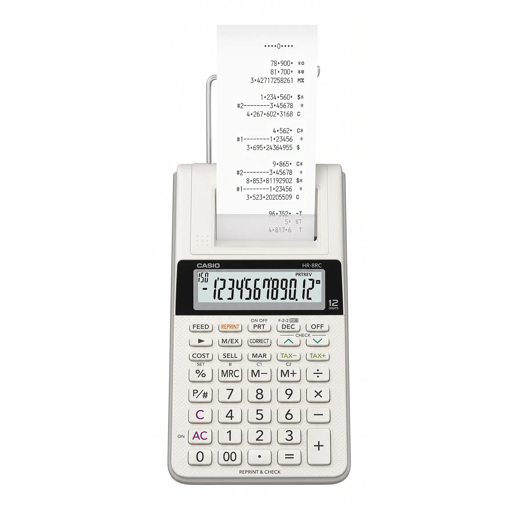 Calculadora  Nueva Na Cx de bobina negra Casio HR-8RC-BK Blanco / Negro 7