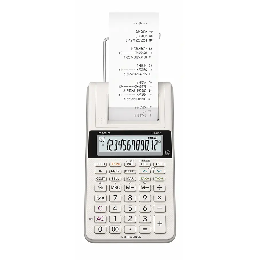 Calculadora  Nueva Na Cx de bobina negra Casio HR-8RC-BK Blanco / Negro 7