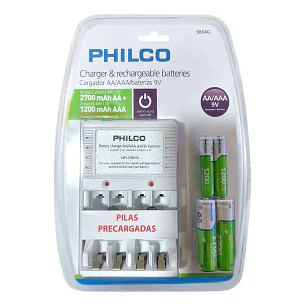 Cargador Pilas Philco + 2 Pilas Aa Y 2 Pilas Aaa Recargables