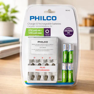 Cargador Pilas Philco + 2 Pilas Aa Y 2 Pilas Aaa Recargables