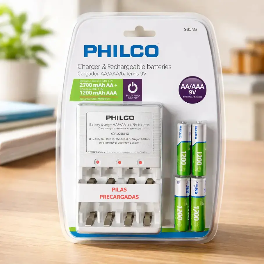 Cargador Pilas Philco + 2 Pilas Aa Y 2 Pilas Aaa Recargables 2