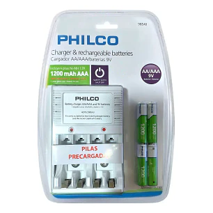 Cargador Pilas Philco + 4 Pilas AAA Recargables