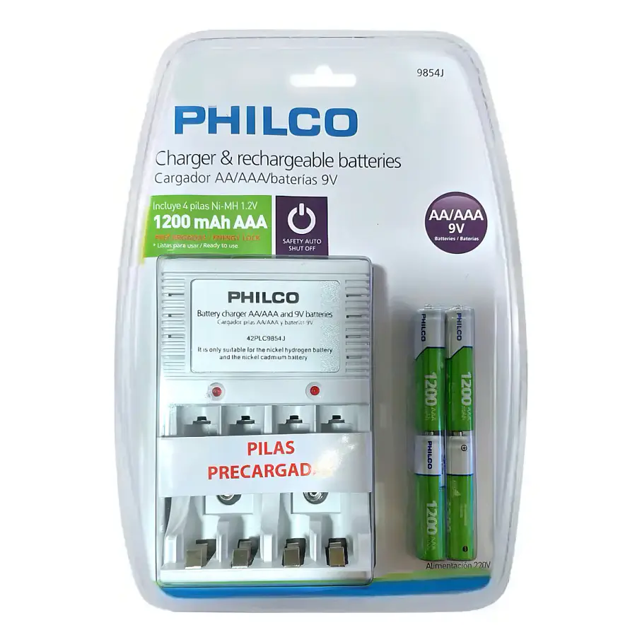 Cargador Pilas Philco + 4 Pilas AAA Recargables 1