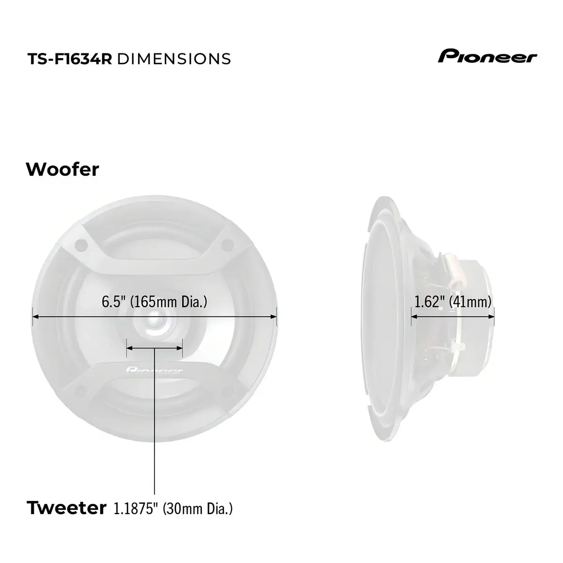 Parlantes De Auto Pioneer Ts-f1634r: Altavoces De Audio Para Automovil De 2 Vías Rango Completo De 6.5'' Potencia Máxima De 200w 5