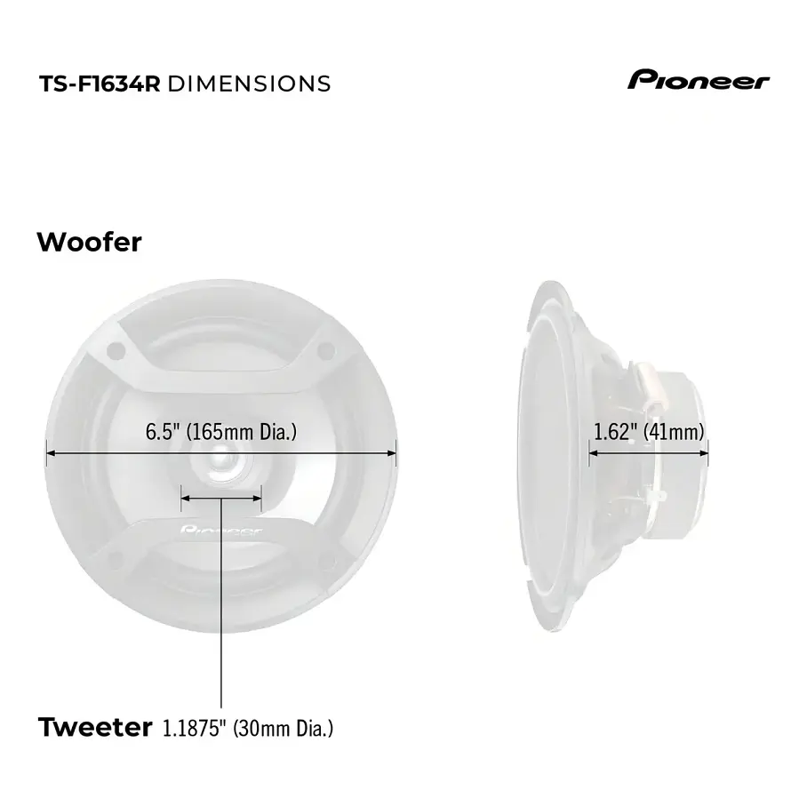 Parlantes De Auto Pioneer Ts-f1634r: Altavoces De Audio Para Automovil De 2 Vías Rango Completo De 6.5'' Potencia Máxima De 200w 5