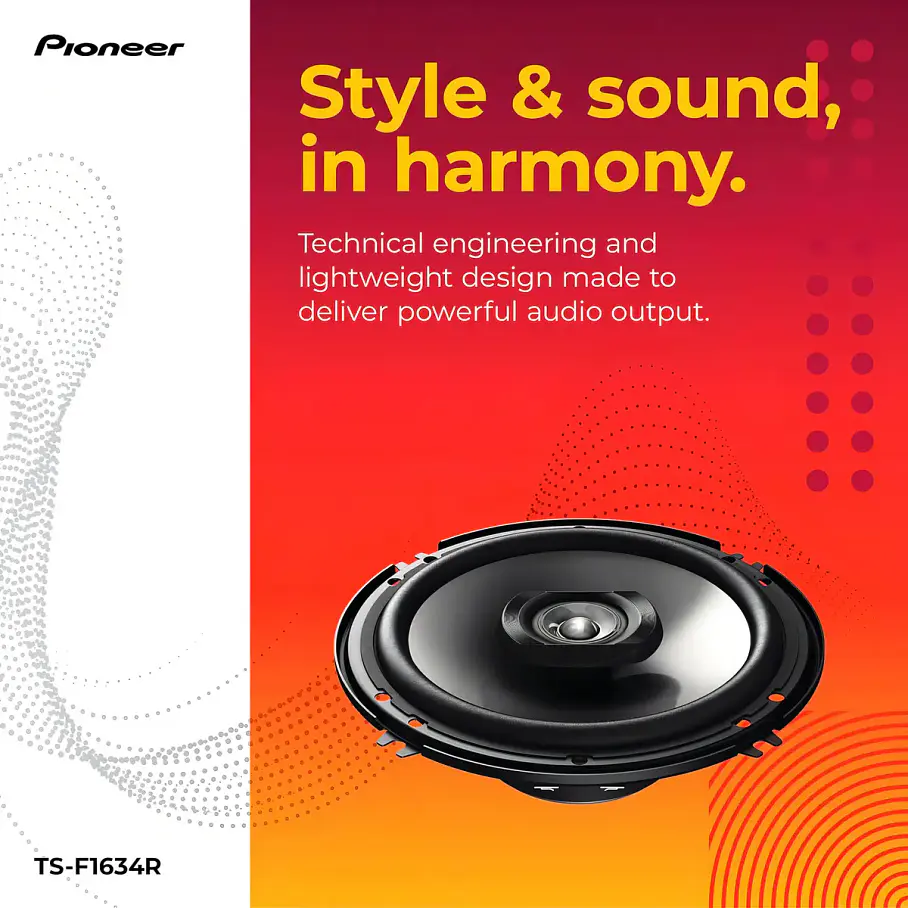 Parlantes De Auto Pioneer Ts-f1634r: Altavoces De Audio Para Automovil De 2 Vías Rango Completo De 6.5'' Potencia Máxima De 200w 7