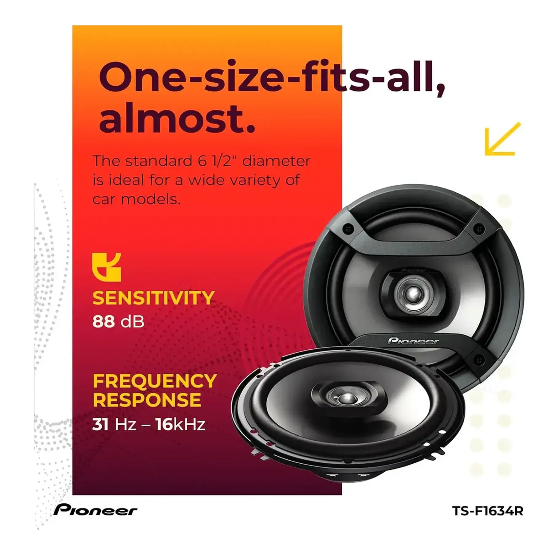 Parlantes De Auto Pioneer Ts-f1634r: Altavoces De Audio Para Automovil De 2 Vías Rango Completo De 6.5'' Potencia Máxima De 200w 8